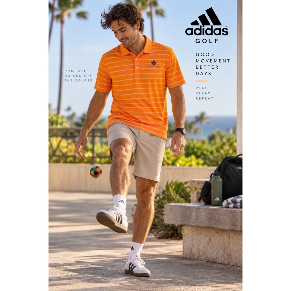 Adidas Golf Grand Wailea Maui Polo Mens XL Orange Striped Puremotion Hawaii